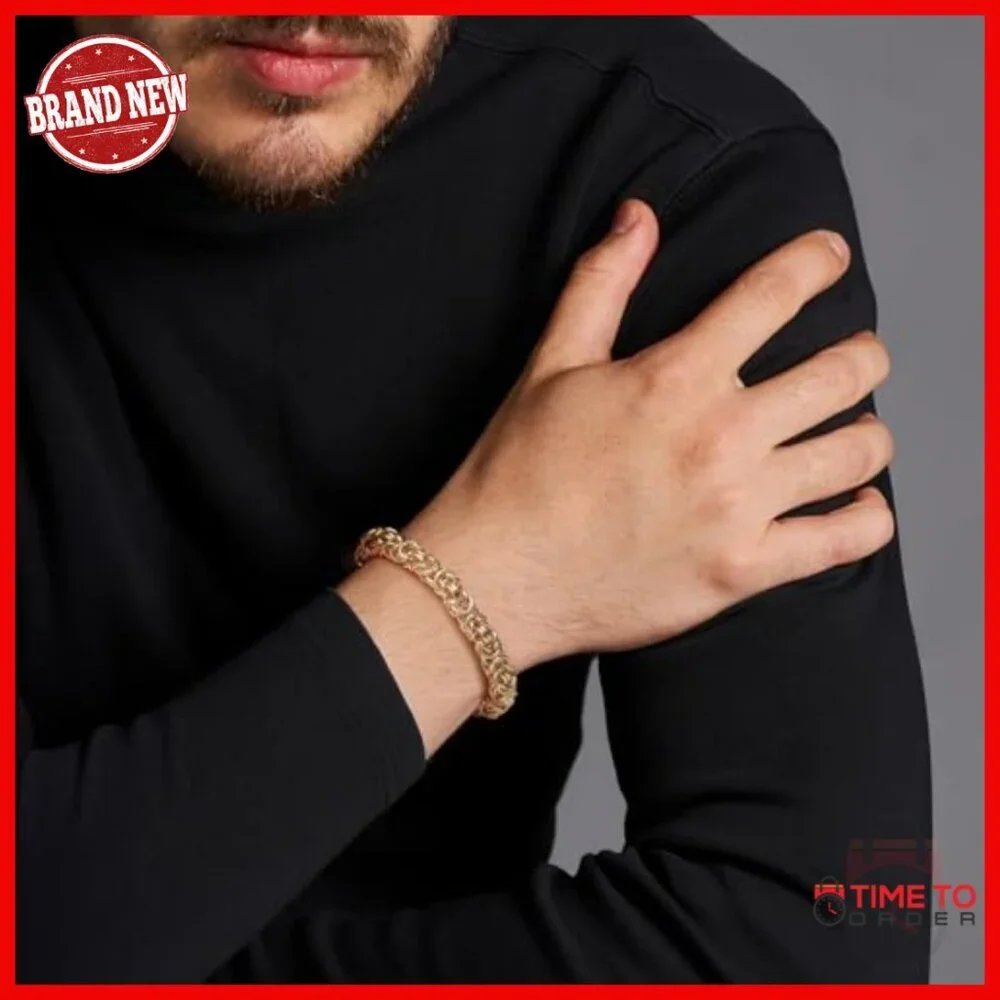 14K Gold Byzantine Link Chain Bracelet Stackable Unisex 7.5 Inch Lobster Clasp